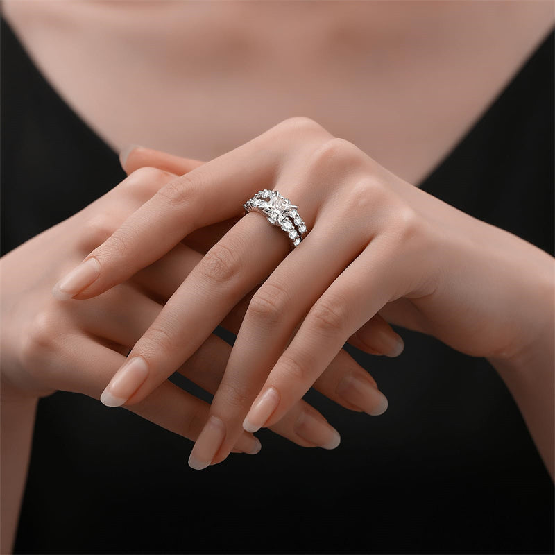 Sterling Silver Moissanite Wedding Ring Set for Women