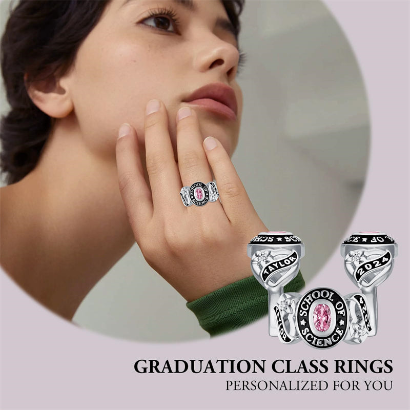 Sterling Silver Personalized Birthstone Engraved  2025 Graduation Class Ring for Women