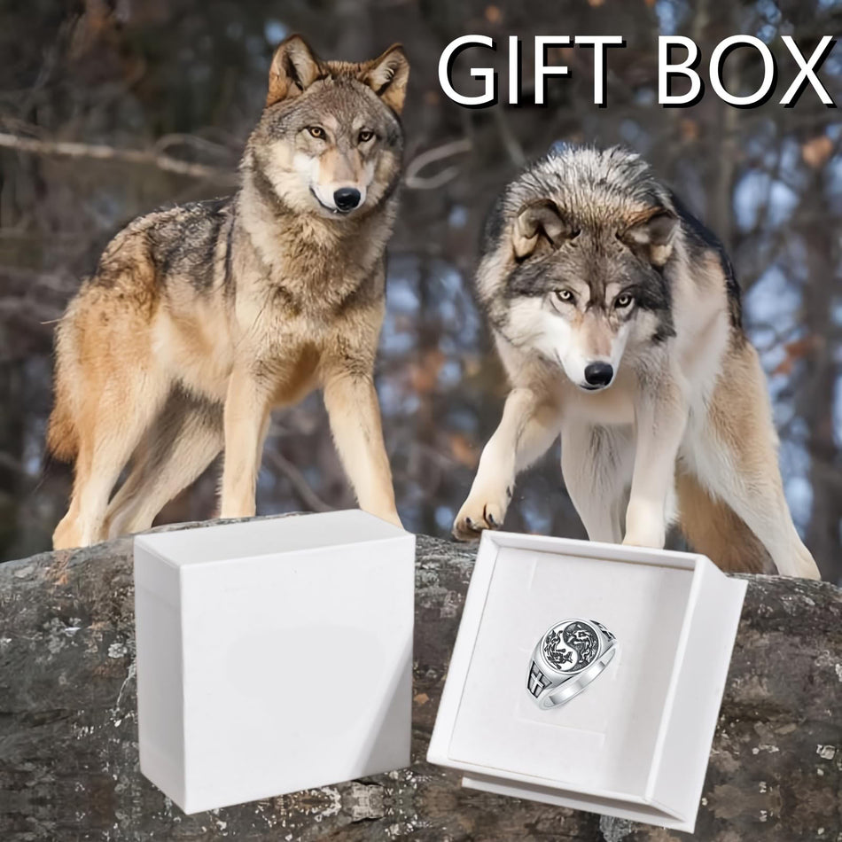 Sterling Silver Yin Yang Cross Wolf Ring for Men