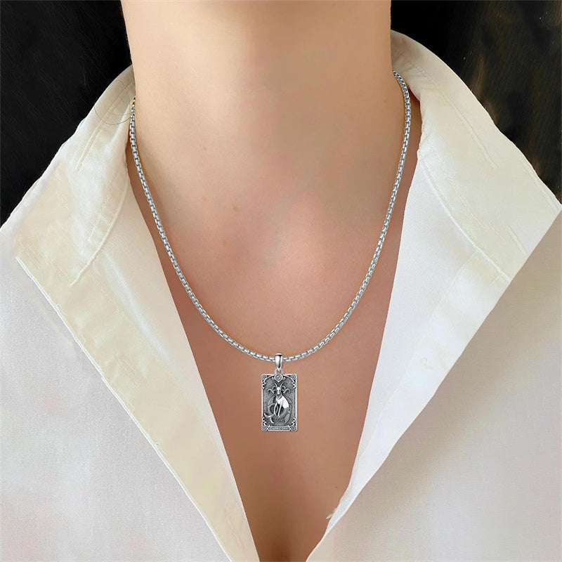 Sterling Silver Tarot Card 12 Zodiac Sign Pendant Necklace