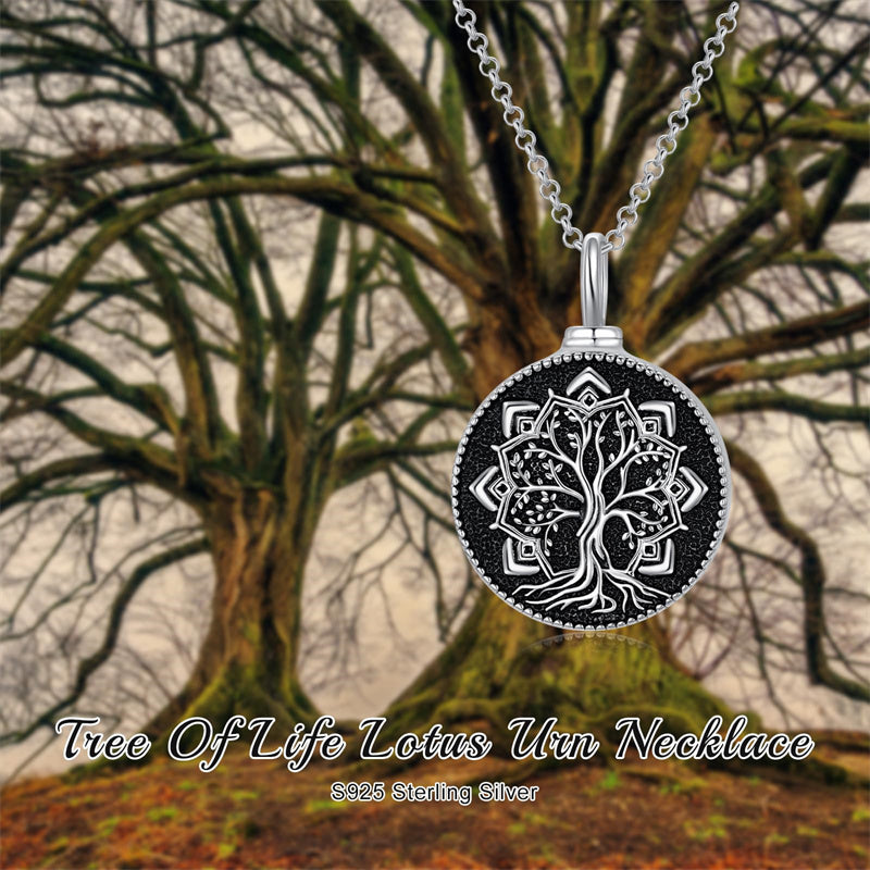 Sterling Silver Tree of Life Lotus Urn Necklaces for Ashes