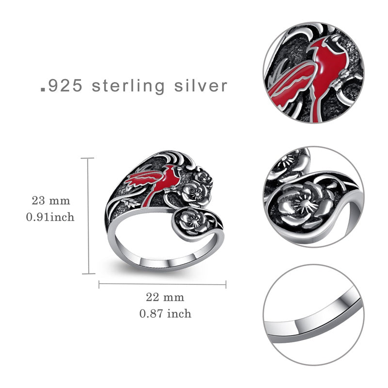 Sterling Silver Hummingbird Butterfly Bee Red Cardinal Pink Flamingo Adjustable Spoon Ring