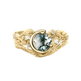 Sterling Silver Personalized  Engraved  Round Cut Moss Agate Engagement Wedding Ring Set for Women