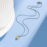 14K Solid White Gold Heart Gemstone Pendant Necklace with Sterling Silver Chain