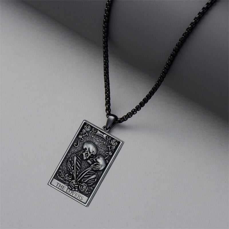 Sterling Silve Sun Moon Star Strength Lovers Death Devil Fool Tarot Card Pendant Necklace