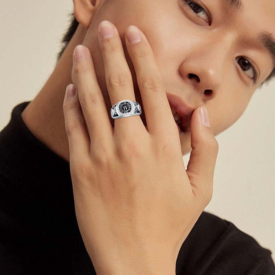 Sterling Silver 2025 Personalized Pattern Birthstone Engraved High School College Class Ring Gift for Men