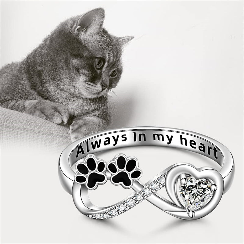 Sterling Silver Paw Print Animal Ring Engraved With Always in My Heart