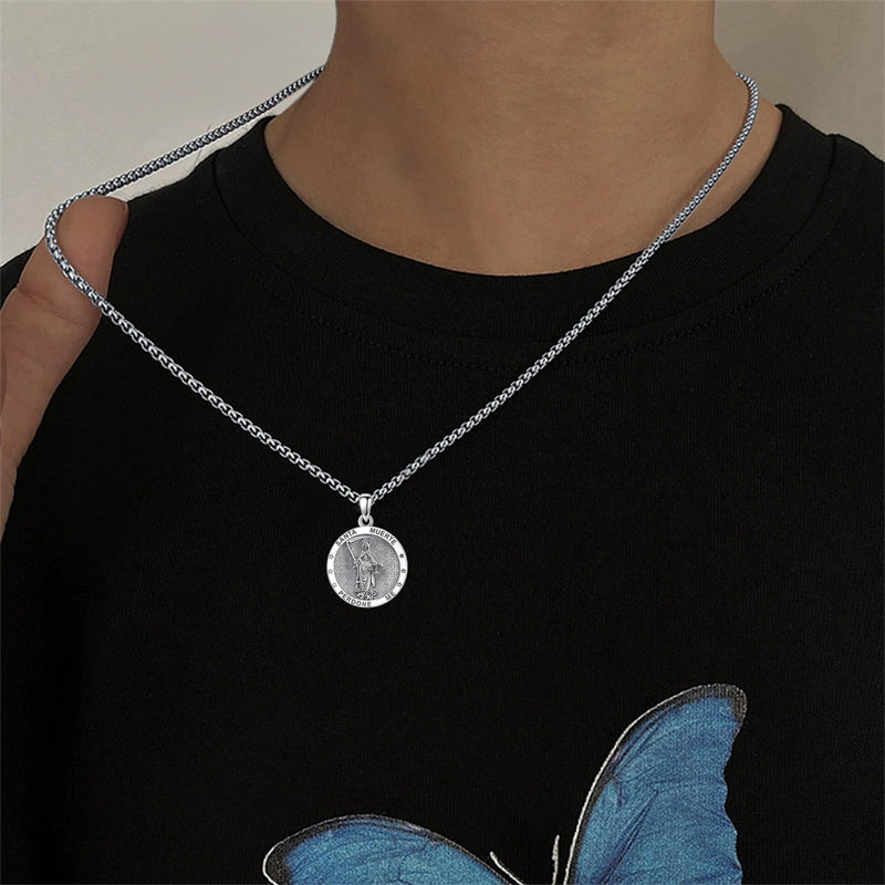 Sterling Silver Saint  Michael Christopher Sebastian Jude Gabriel Anthony Religious Pendant Necklace