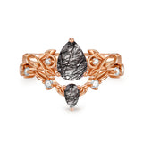 Sterling Silver 10K 14K 18K Gold Pear Cut Gemstone Leaf  Engagement Ring Set