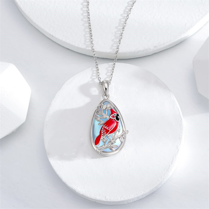 Sterling Silver Moonstone   Cardinal Pendant Necklace