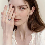 Sterling Silver 10K 14K 18K Long Hexagon Leaf Unique Vine Moss Agate Engagement Wedding Anniversary Ring Set