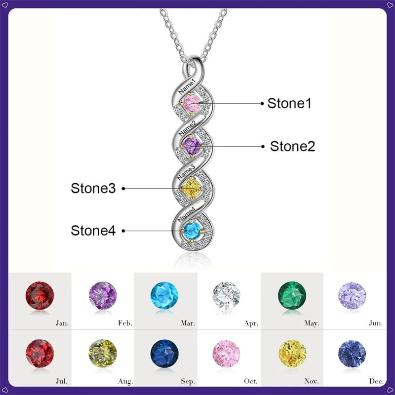 10K 14K 18K Gold Personalized Engraved &Birthstone Infinity Pendant Necklace