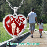 Sterling Silver Personalized Photo Blue Opal Luminous Stone Pink Opal Father Daughter Pendant Necklace