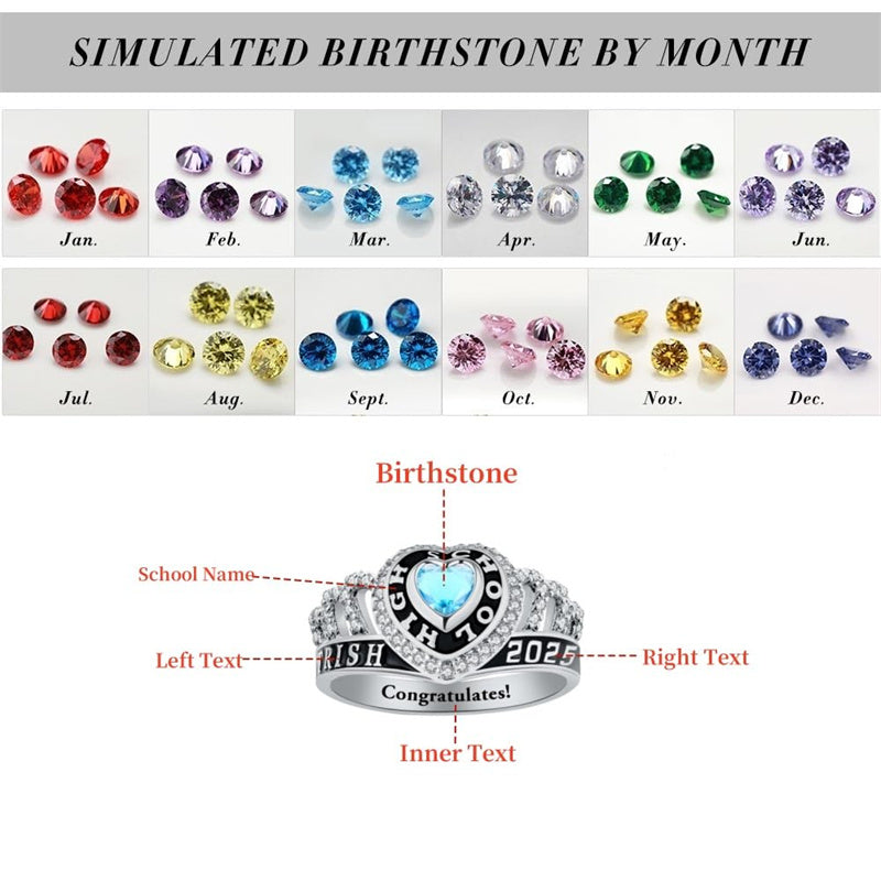 Sterling Silver Personalized Engraved Birthstone Class Ring Gift for Graduate