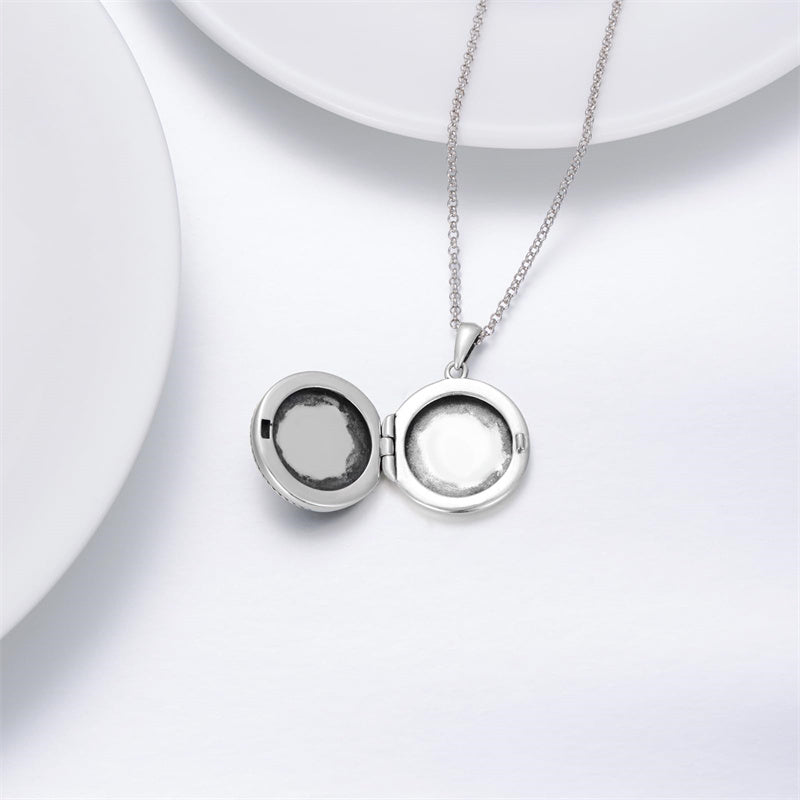 Sterling Silver Personalized Photo &Engraved Round Photo Necklace
