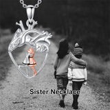 Sterling Silver Anatomical Heart Father Mother Daughter Sister Mother Daughter Pendant Necklace