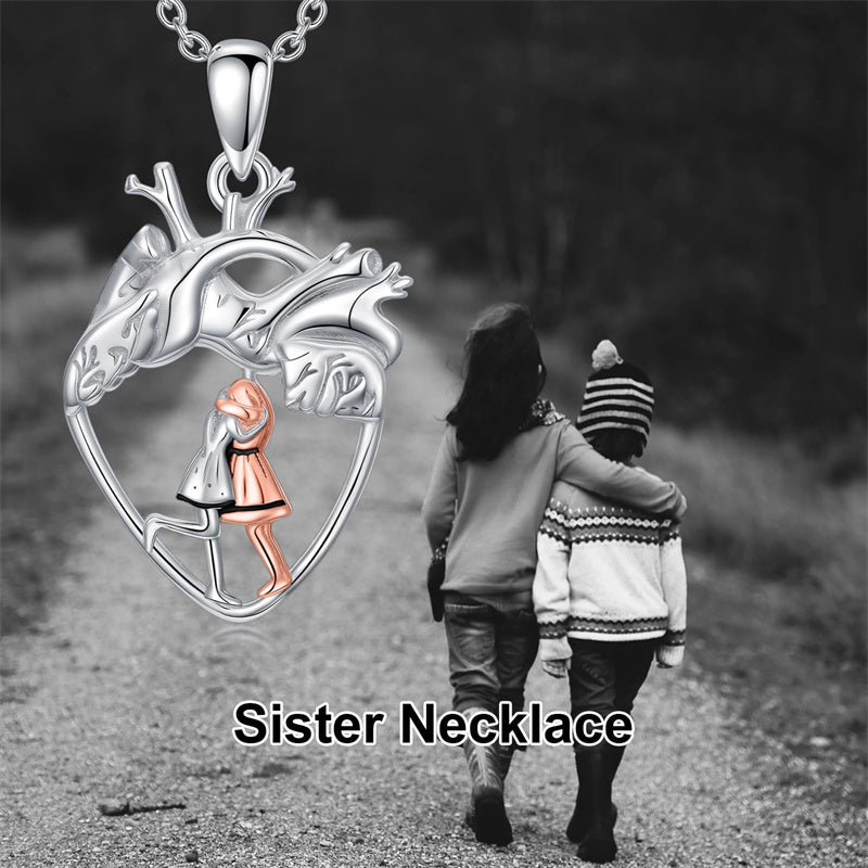Sterling Silver Anatomical Heart Father Mother Daughter Sister Mother Daughter Pendant Necklace