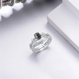 Sterling Silver 10K 14K 18K Gold  Oval Cut Unique Vine Gemstone Wedding Ring Set