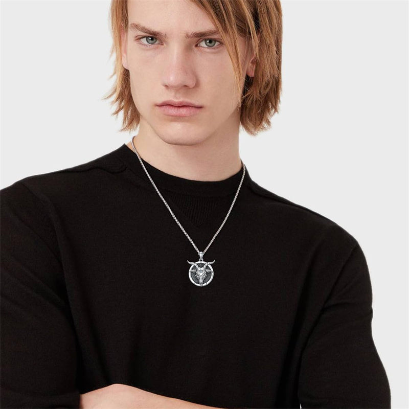 Sterling Silver Lion Tiger Satanic Goat Owl Scorpion Eagles Deer Pendant Necklace for Men