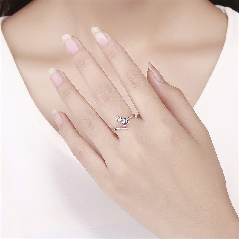 Sterling Silver Cute Cat Adjustable Ring for Women