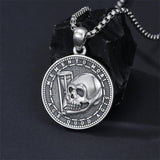 Sterling Silver Memento Mori Gothic Skull Amulet Pendant Necklace for Men
