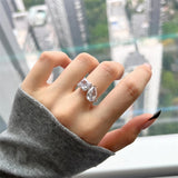 Sterling Silver Cubic Zirconia 3ct  Double Stone Ring Emerald/Princess & Pear Engagement Ring Wedding Ring