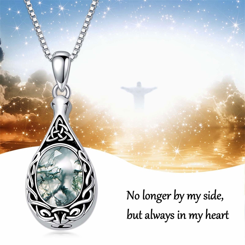 Sterling Silver Personalized Engraved Moss Agate Larimar Moonstone Opal Turquoise Urn Necklace for Ashes