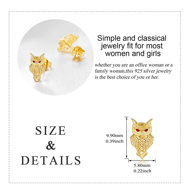 14k Gold Owl Stud Earrings