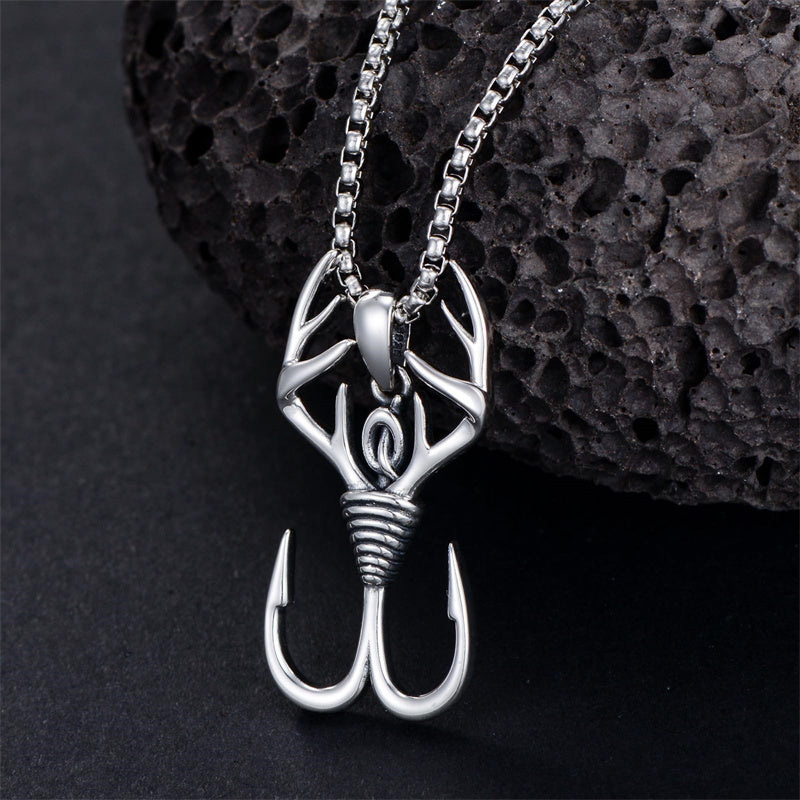 Sterling Silver Antler Pendant Necklace for Men