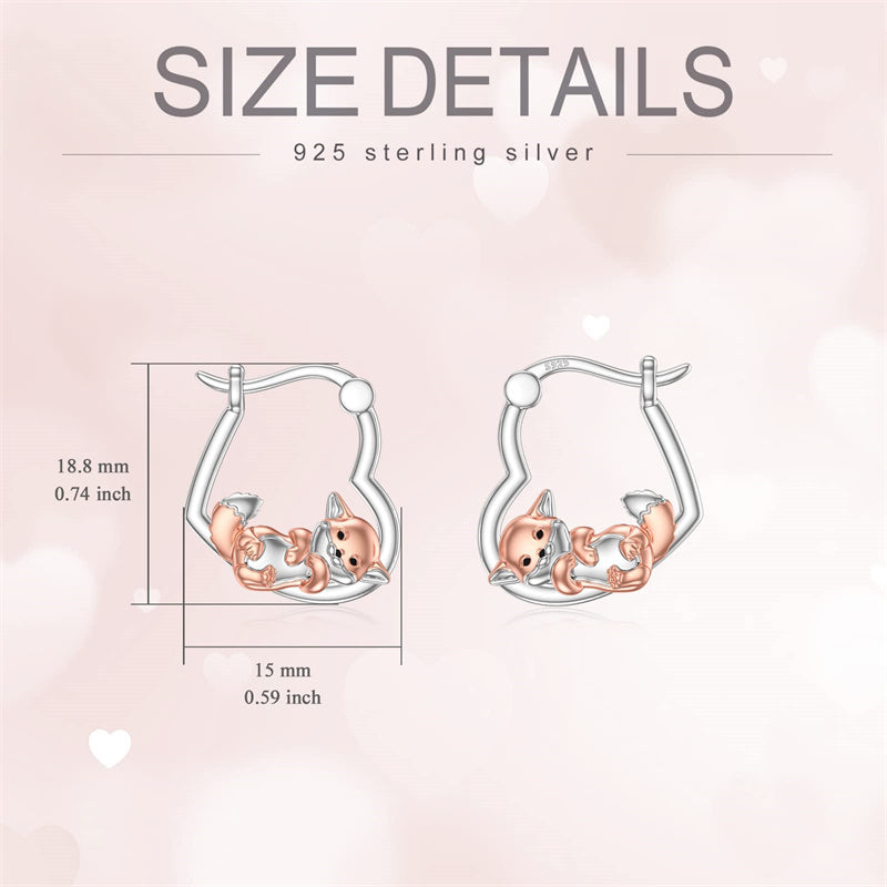 Sterling Silver Fox Frog Leopard Peacock Puppy Animal Hug Hoop Earrings