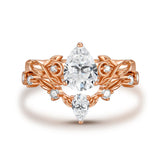 Sterling Silver 10K 14K 18K Gold Pear Cut Gemstone Leaf  Engagement Ring Set