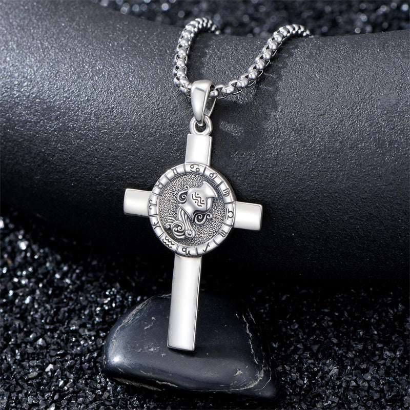 Sterling Silver 12 Constellation Cross Pendant Necklace