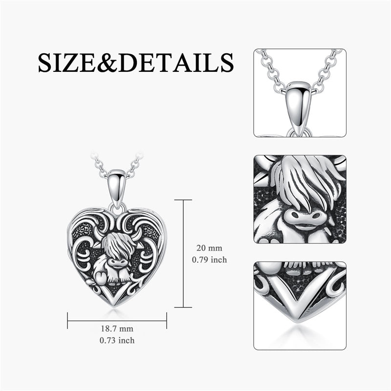 Sterling Silver Personalized Photo Highland Cow Pendant Necklace