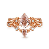 Sterling Silver 10K 14K 18K Gold Pear Cut Gemstone Leaf  Engagement Ring Set