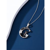 Sterling Silver Heart Birthstone Moon Star Black Cat Pendant Necklace