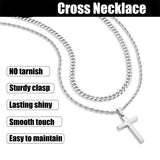 Sterling Silver Layered Cross Necklace for Men with Stainless Steel Cuban Link Rope Chain