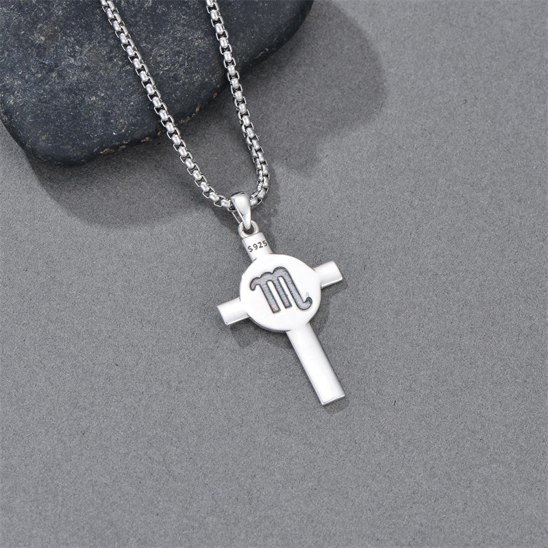 Sterling Silver 12 Constellation Cross Pendant Necklace
