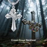 Sterling Silver Cross Christian Pendant Necklace for Men