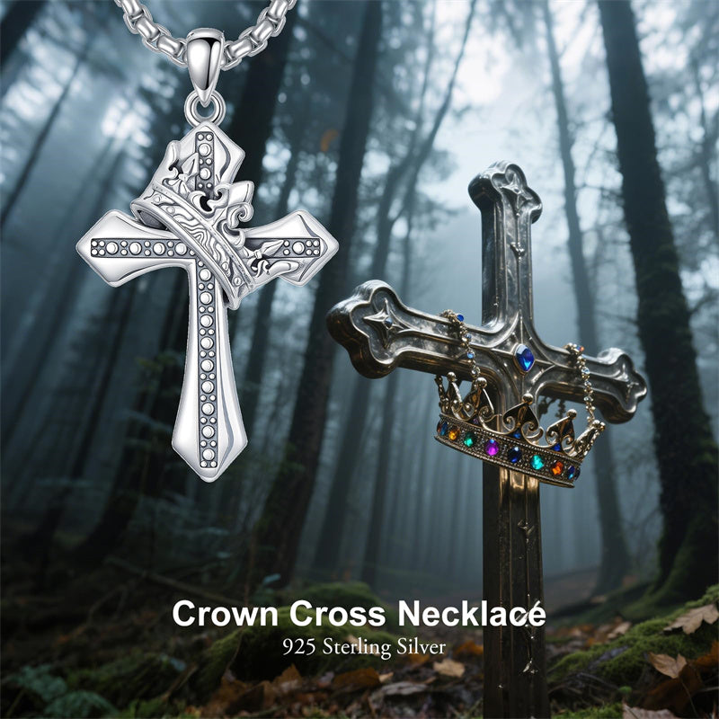 Sterling Silver Cross Christian Pendant Necklace for Men