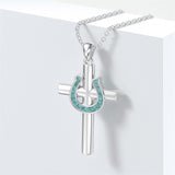 Sterling Silver Turquoise Cross Bear Claw Cowboy Boot Pendant Necklace