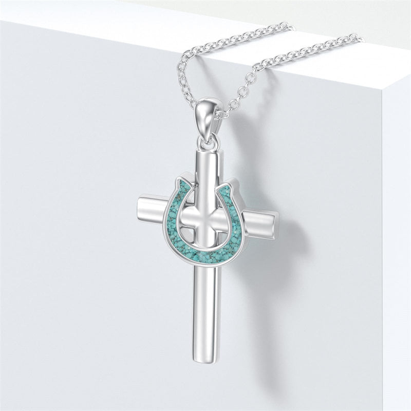 Sterling Silver Turquoise Cross Bear Claw Cowboy Boot Pendant Necklace