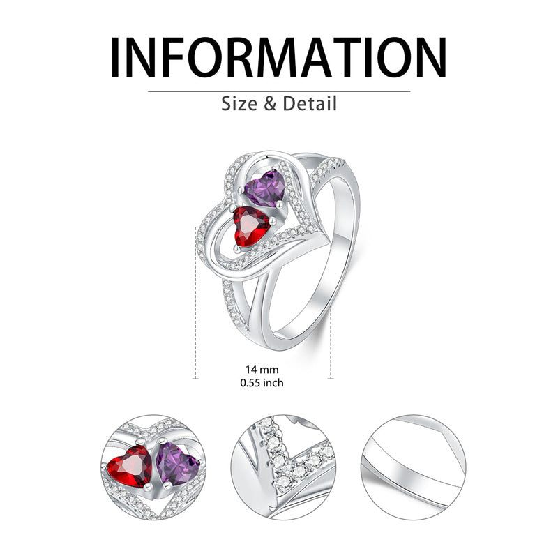 Sterling Silver Heart Birthstone Ring for Women