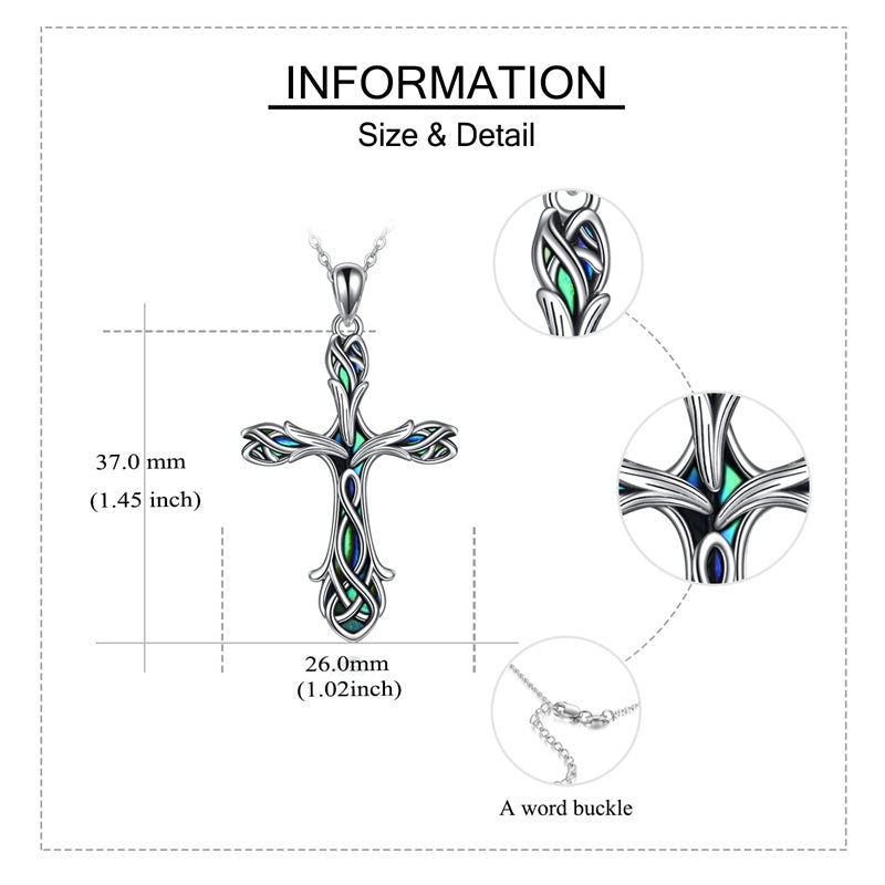 Sterling Silver Abalone Shell Turquoise Origami Cross Pendant Necklace