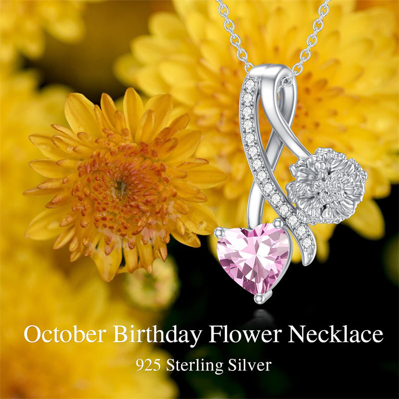 Sterling Silver Cubic Zirconia 12 Month Birth Flower Pendant Necklace