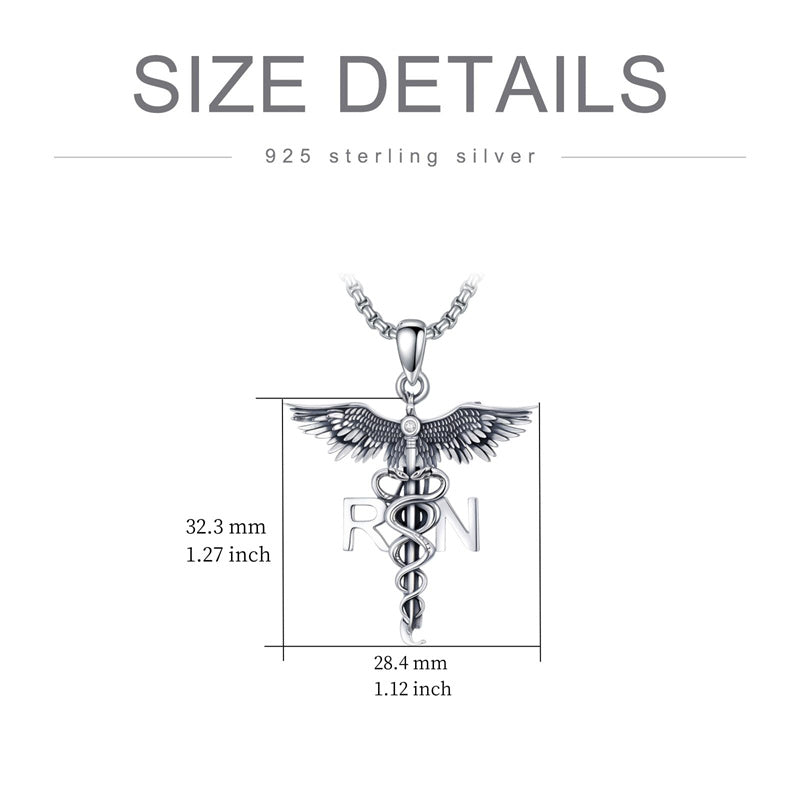 Sterling Silver Caduceus Phoenix RN Pendant Necklace RN Nurse Graduation Gift