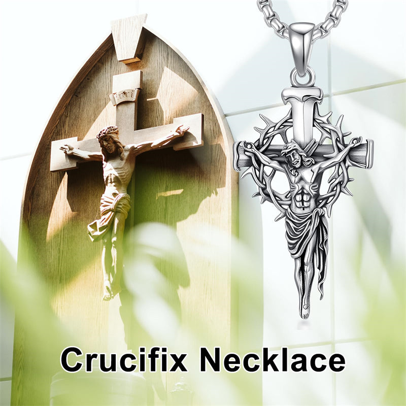 Sterling Silver Nail Cross Pendant Necklace for Men