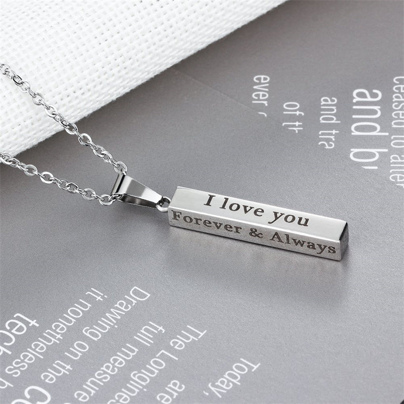 Stainless Steel Personalized Engraved Vertical Bar Necklace
