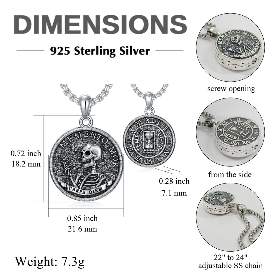 Sterling Silver Memento Mori& Gothic Skull Urn Necklace For Ashes
