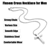 Sterling Silver Cross Pendant Necklace with Stainless Steel 2.0mm Rope Chain