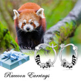 Sterling Silver Raccoon Cat Hoop Earrings